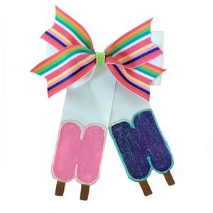 BOGO 🥳 Popsicle and Rainbow Girls Hair Bow white ribbon twin pops summer fun
